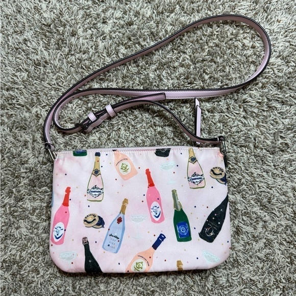 Kate Spade New York Dawn Triple Gusset Crossbody Bag in Pink Nylon Champagne - Picture 8 of 11